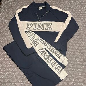 Victoria's Secret "Pink" Sequin Sweatsuit, Navy Blue, Size Large